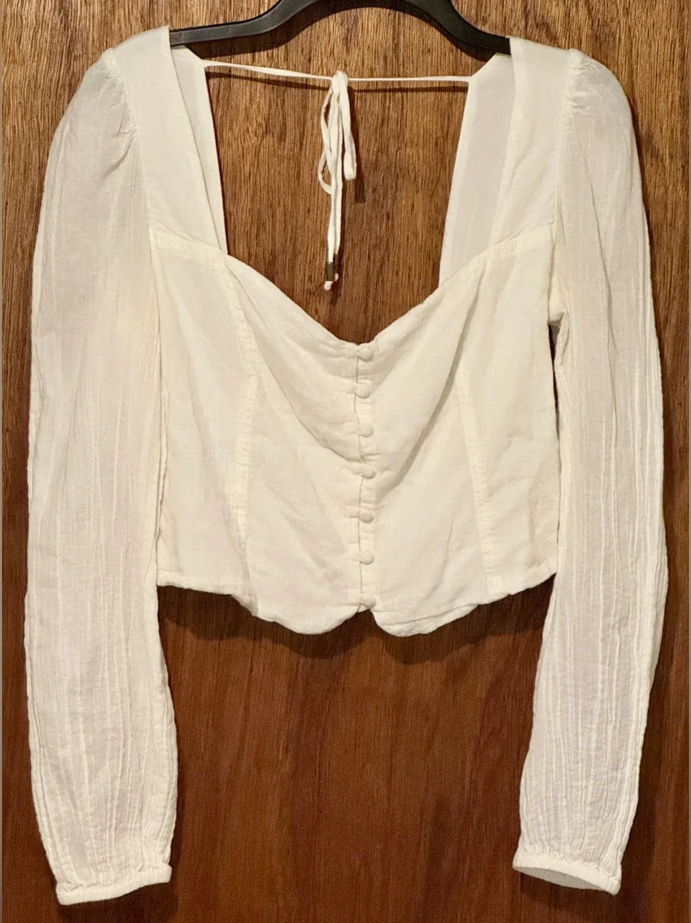 Free People White Sorella Top ~ Medium ~ Corset Crop w Long Sleeves & Tie Back